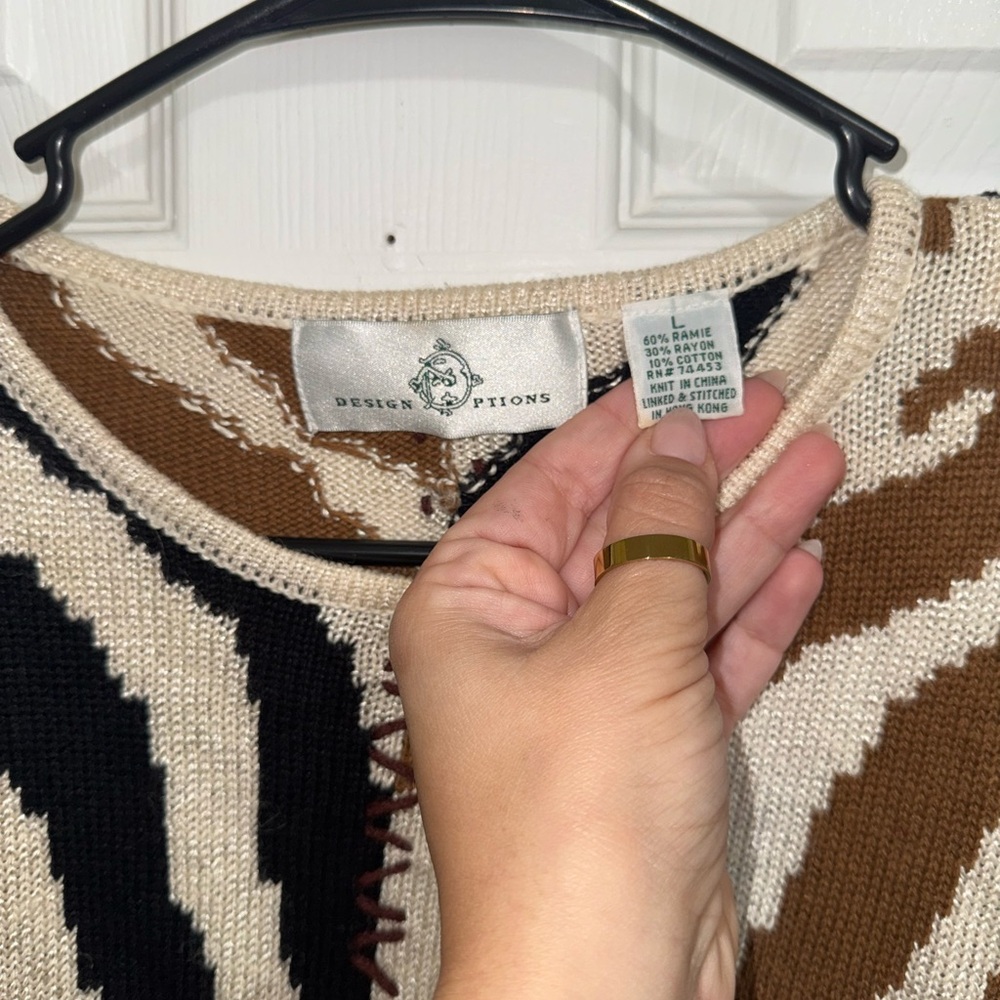 Vintage Brown & Black Zebra Print Short Sleeve Sweater with Shoulder Pads - Picture 3 of 6
